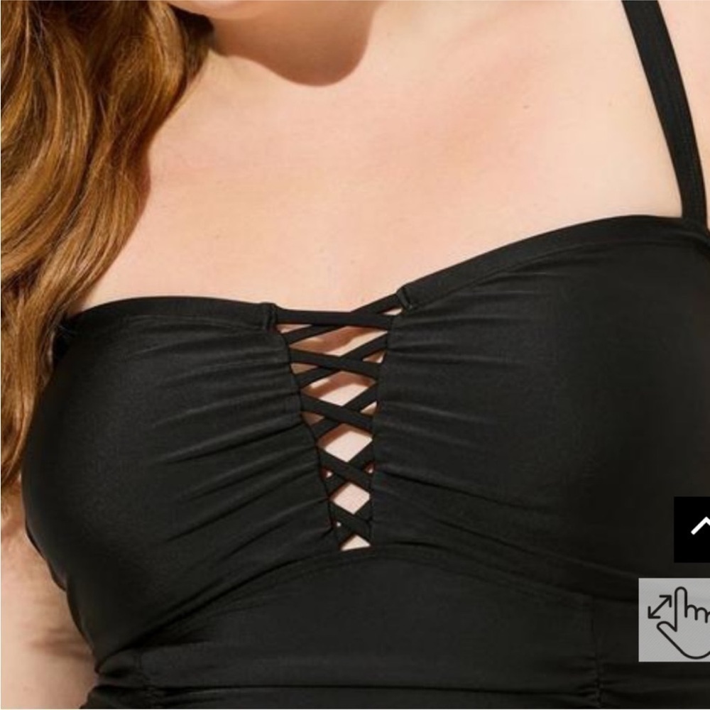 NWT Torrid Slim Fix One Piece Lattice Front Swimsuit Wireless Black 2X - Picture 6 of 7